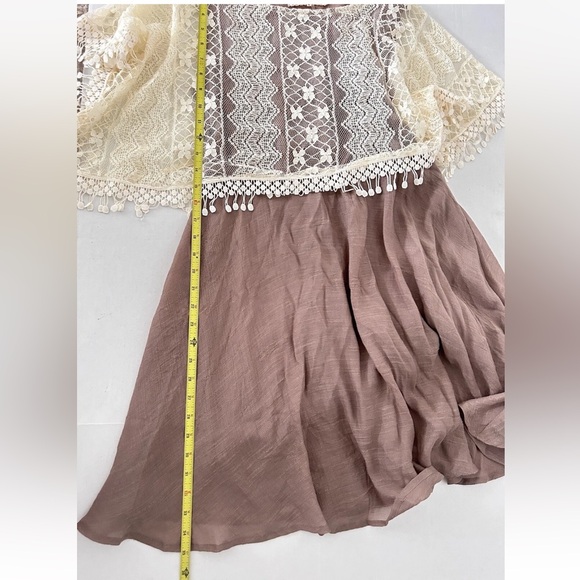 Anthropologie A'reve Eyelet Dolman Dress Womens Size L Brown Lace Overlay - Picture 10 of 13